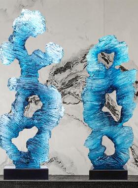 现代抽象透明树脂雕塑摆件酒店别墅家居客厅玄关太湖石装饰工艺品