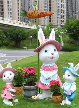 户外花园景观小品装饰兔子花盆幼儿园草坪摆件卡通动物售楼处雕塑
