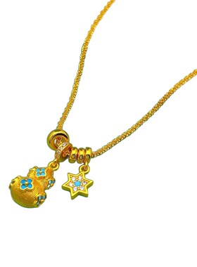 新中式蓝色四叶花葫芦星项链优雅高级感