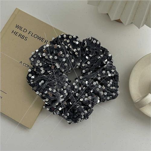 Korea new black silver sequins high ponytail hair band senio - 图0