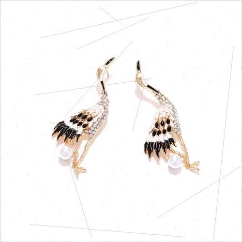 New ethnic fashion retro crane earrings country tide tempera-图0