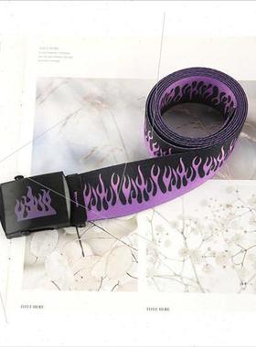 Fashion Hip Hop Korean Men Canvas Belt Casual Purple Flame S