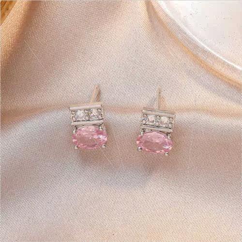 Fashion inlaid zirconia geometric color clashing stud earrin - 图1