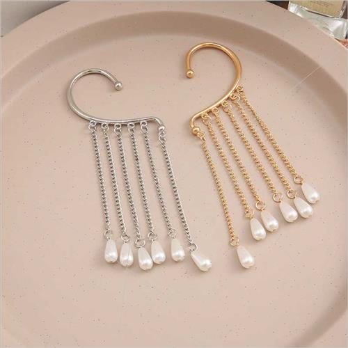 Fashion Pearl Tassel Dangle Earrings Back Hanging Wrap Aroun - 图0