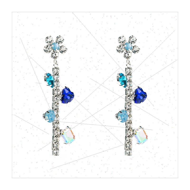 Korea new personalized geometric flowers long gemstone rhine - 图3