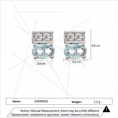 Fashion inlaid zirconia geometric color clashing stud earrin - 图2