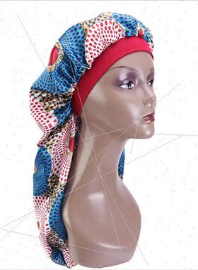 African Print Long Sleeping Hat Sateen Long Tail Hair Protec