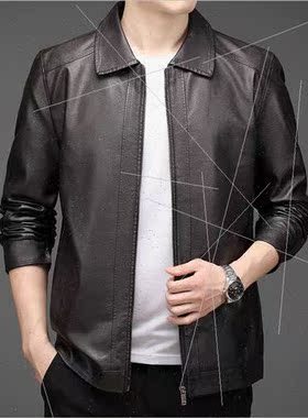 PU leather jacket jacket lapel men father installed in sprin