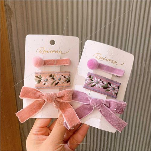 Threepcs fall new Korea girls sweet velvet bow piercing ball - 图2