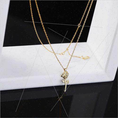 S925 silver Korea simple retro rose necklace gold cold wind - 图0
