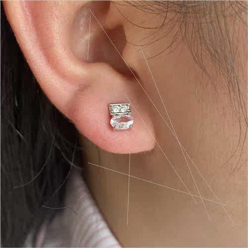 Fashion inlaid zirconia geometric color clashing stud earrin - 图0