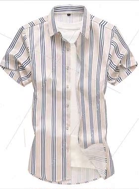 2022 Men short-sleeved striped shirt plus fat plus casual fa