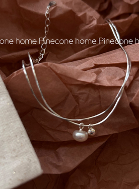 Pinecone home小众手工定制纯银韩系简约叠戴式双层蛇骨珍珠手链