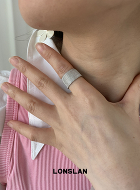 LONSLAN ACC 2025ss做旧银色磨砂简约开口宽版戒指