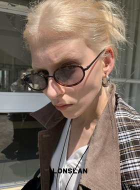 LONSLAN ACC 早秋小众金属凹造型复古小猫眼椭圆太阳镜潮流墨镜