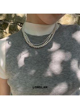 LONSLAN ACC 早秋个性小众银色金属球串珠三层叠搭项链重工锁骨链