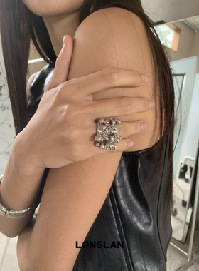 LONSLAN ACC 2025ss韩系重工银色爱心吊坠宽版夸张戒指开口