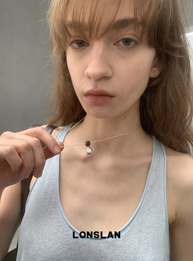 LONSLAN ACC 春夏简约项链拉丝水滴虎眼石珍珠球项链精致配饰