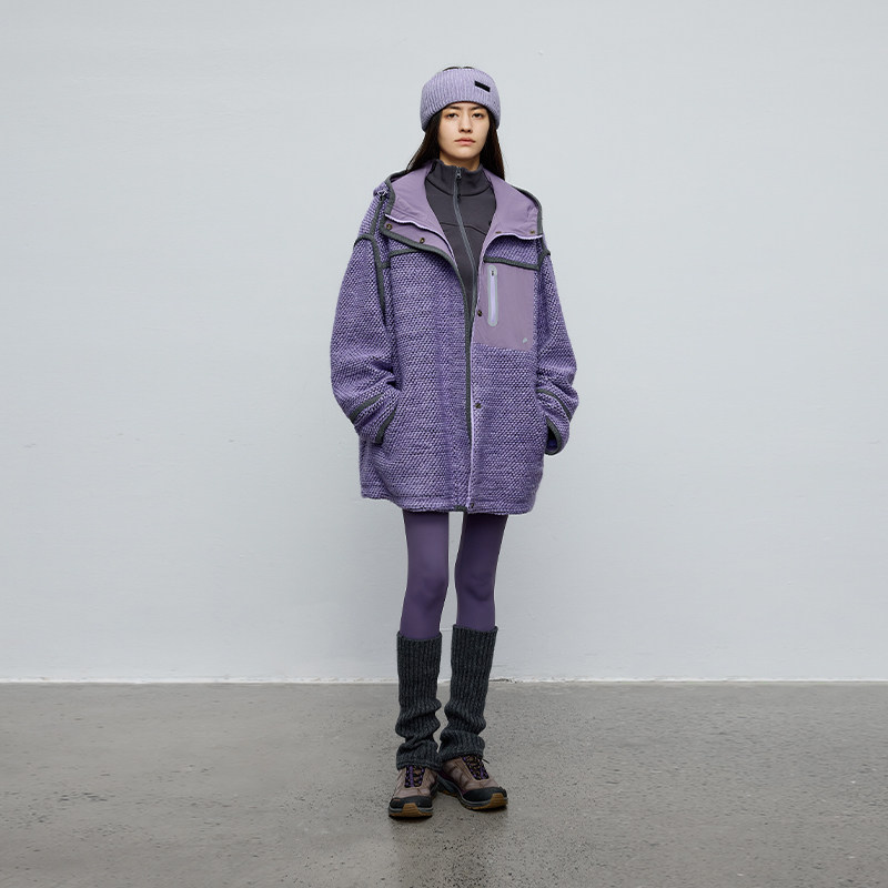 【特价】羊毛混纺 半圆原创女装2025秋季中长款宽松拼接连帽外套,淘宝优惠券,粉丝福利购,淘宝优惠卷