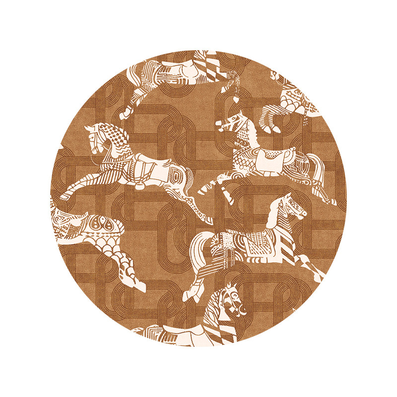 Wabi-Sabi Wind Horse Round Carpet Living Room Bedroom Light Luxury Bedside Dresser Floor Mat Waterproof, Anti-fouling, High-end and Thick