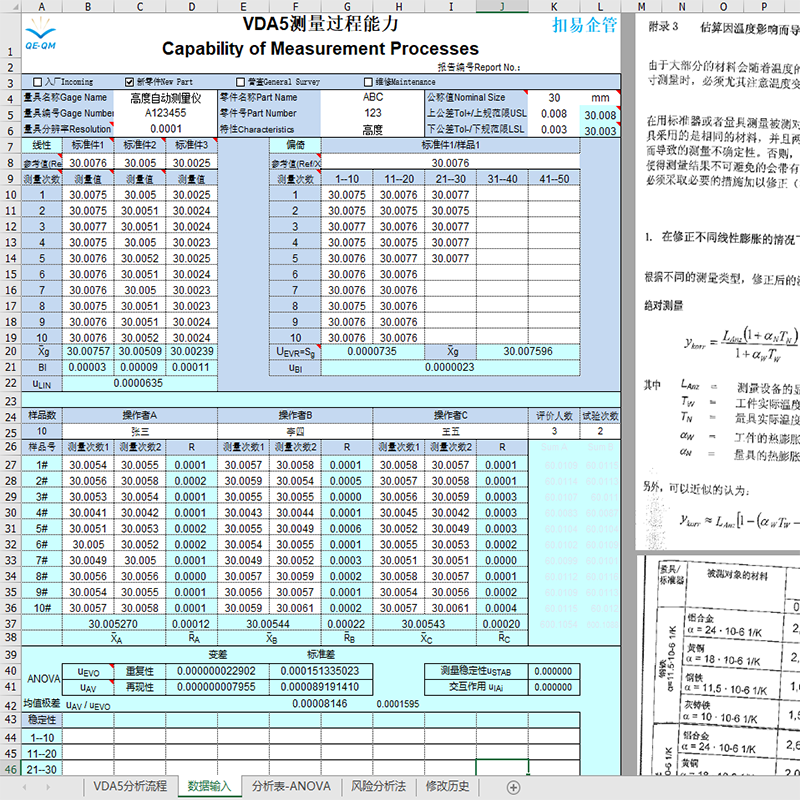 VDA5测量过程能力分析应用工具MSA测量系统分析中VDA5 - 图0