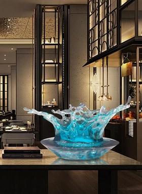 现代大厅悬挂装置水滴吊饰玄关装饰透明树脂落地浪花摆件客厅雕塑