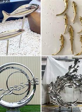 不锈钢鱼雕塑售楼处庭院小摆件金属艺术墙面花园水池景观装饰户外