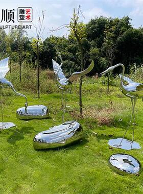 镜面不锈钢火烈鸟仙鹤雕塑售楼处庭院水池景观装饰落地摆件艺术品