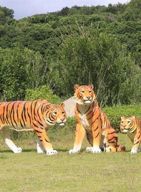 户外园林仿真老虎雕塑玻璃钢白虎摆件公园景区动物园模型景观装饰