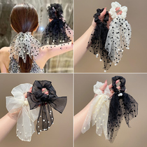 Wave-point butterfly knot hair with female pearl mesh yarn large intestine hair ring high-grade sensual hair leather fascia fluffles with head rope