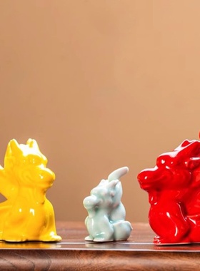 景德镇红色陶瓷龙摆件玄关办公室家居装饰品春节龙年礼物属龙