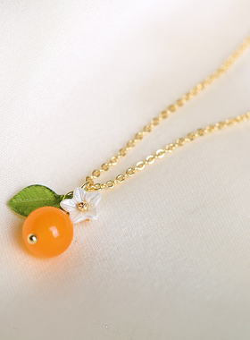 小清新可爱桔子花开项链锁骨链