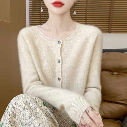 First-line ready-to-wear 100% pure wool cardigan for women
