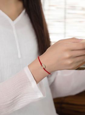 新款和田玉平安扣手工编织手链红绳脚链好运珠情侣手链礼品