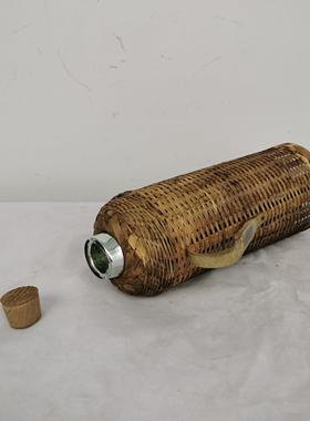 7080年代民俗老物件竹编暖瓶铝皮保温壶绿铁皮暖壶农家院装饰摆件