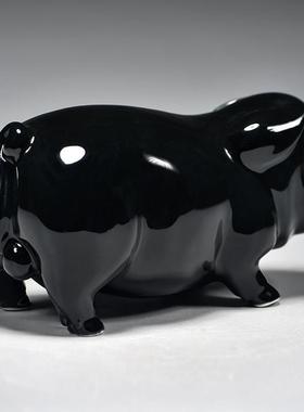 黑色陶瓷猪摆件十二生肖动物小猪家居精雕可爱猪装饰吉祥物工艺礼
