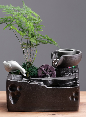 速发水型流水生财摆件循环室景观轮小车办公水桌面招财绿植物盆景