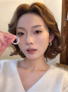 银色碎冰冰素圈双层耳环轻奢小众