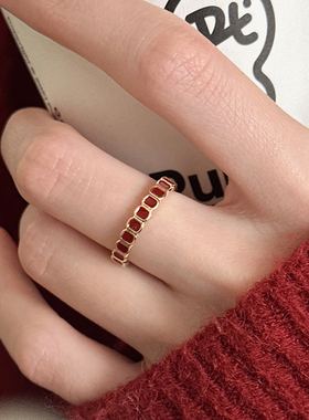 复古安可拉红开口戒指女小众设计