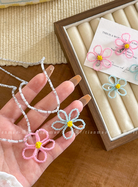 夏日甜美水晶花朵项链小众饰品