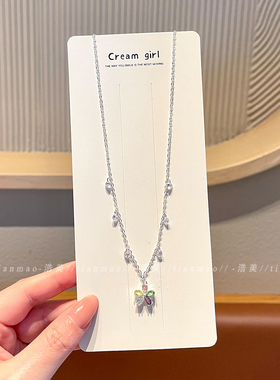 高级感银彩色水晶花朵项链碎骨链