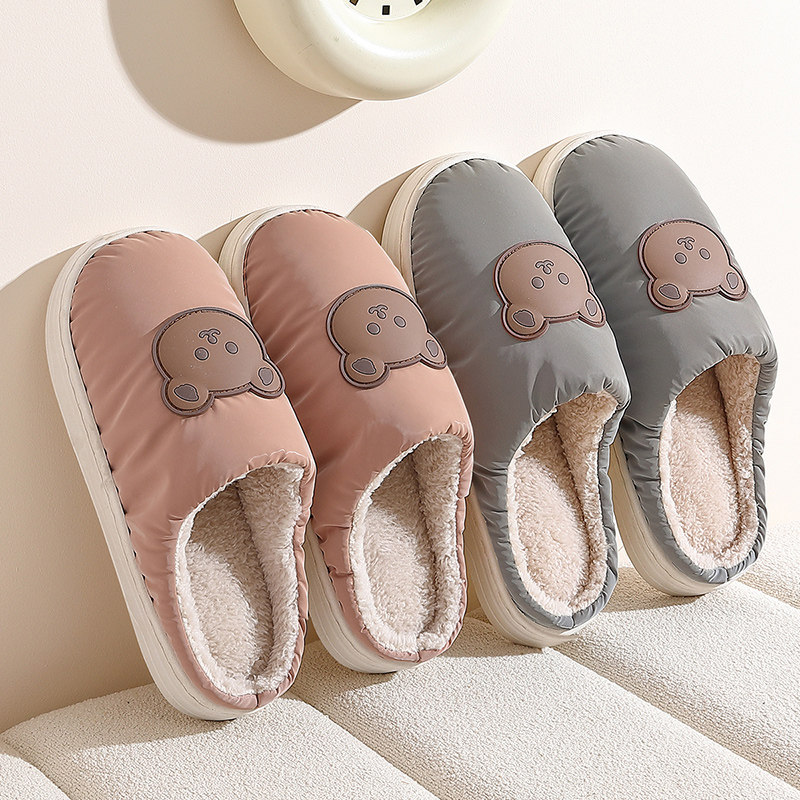 防水棉拖鞋女秋冬季2024新款室内家居厚底防滑加绒保暖棉拖女冬天