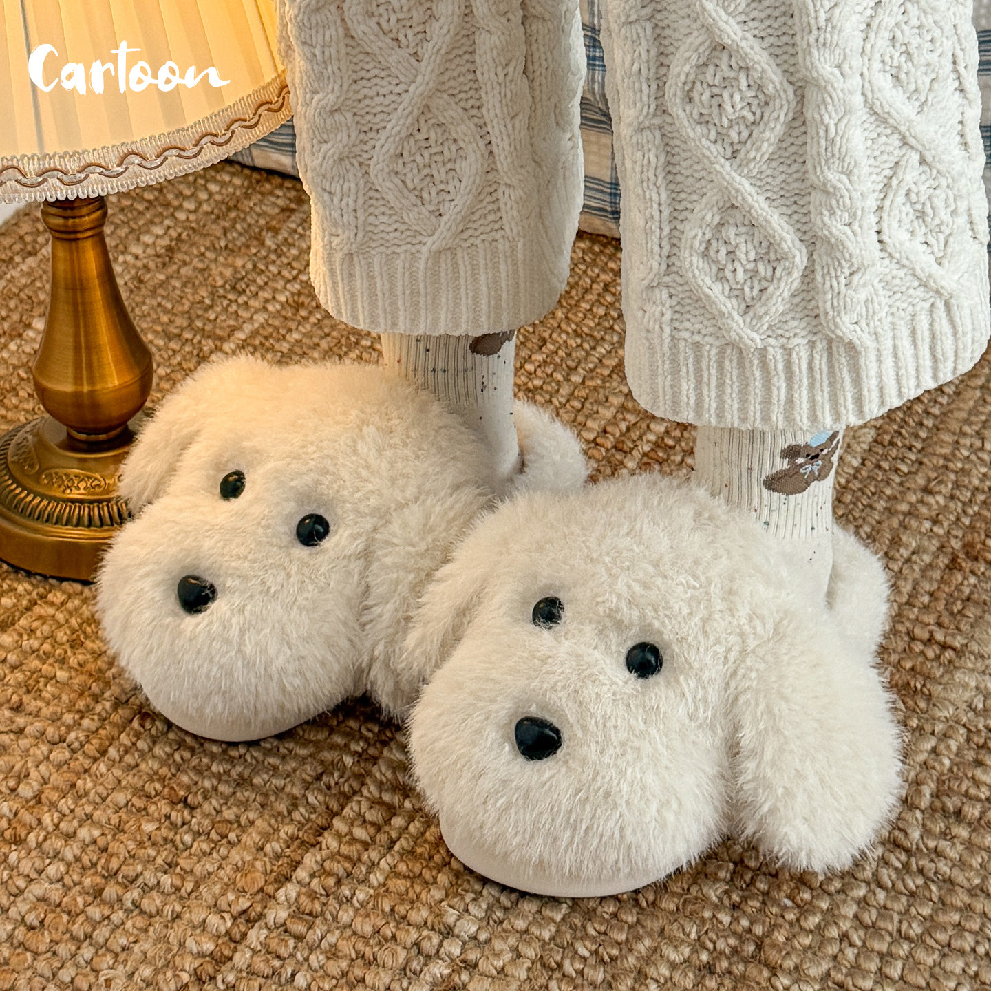 可爱小狗棉拖鞋女款秋冬季2026新款室内家居保暖毛毛绒棉拖女外穿,淘宝优惠券,粉丝福利购,淘宝优惠卷