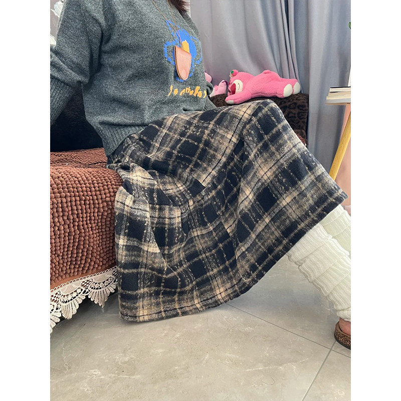 慵懒风毛呢格子裙秋冬大码胖mm遮胯显瘦a字半身裙中长款蛋糕裙,淘宝优惠券,粉丝福利购,淘宝优惠卷