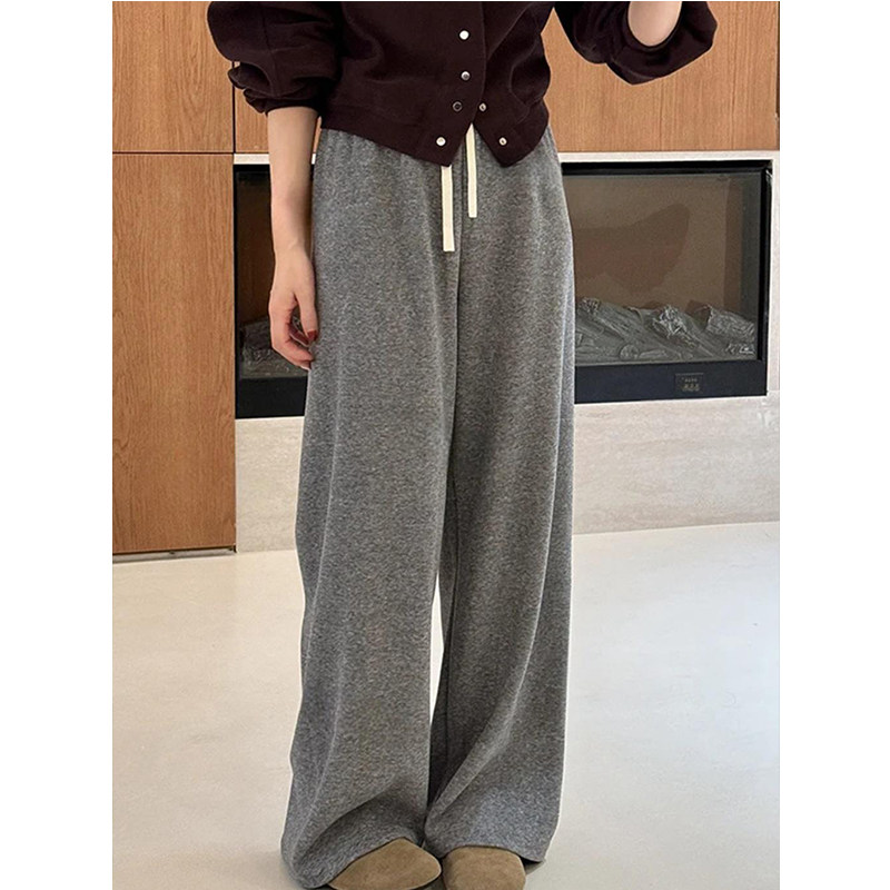 抽绳弹力松紧高腰直筒阔腿卫裤女秋冬新款慵懒风垂感休闲拖地长裤,淘宝优惠券,粉丝福利购,淘宝优惠卷