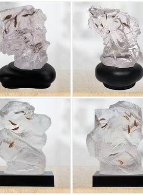 透明树脂工艺品酒店会所客厅玄关石头摆件装饰样板房售楼别墅雕塑