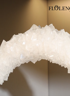 天然白色水晶簇原石几何金属摆件