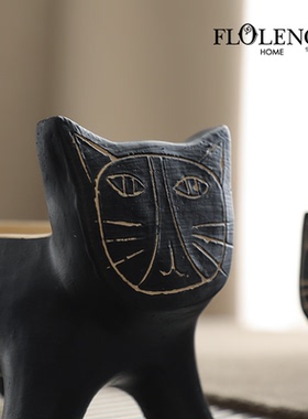 简约创意水泥黑猫摆件趣味装饰品
