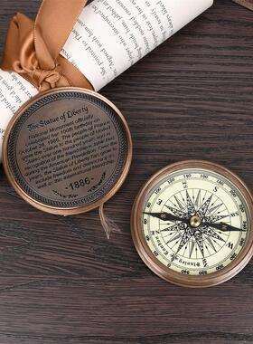 欧式覆古黄铜指南针进口怀旧便携式指北针迷你望远镜书房软装摆件