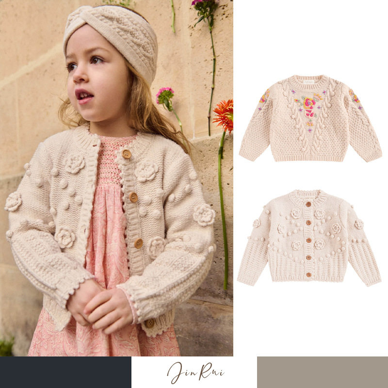 现货 秋冬季新款花朵刺绣女童套头针织开衫外套精致儿童长袖毛衣,淘宝优惠券,粉丝福利购,淘宝优惠卷